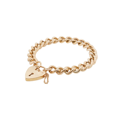 Vintage style 9 Carat Gold Curb Link Chain Bracelet with Heart Padlock