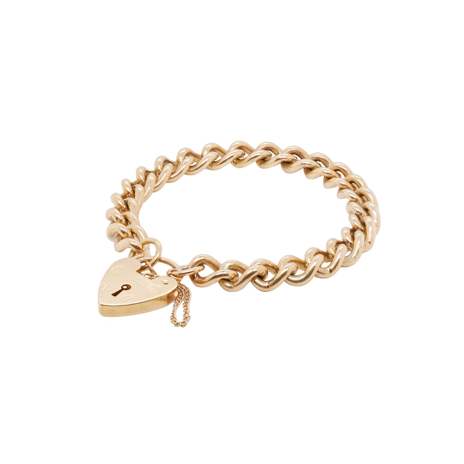 Vintage style 9 Carat Gold Curb Link Chain Bracelet with Heart Padlock