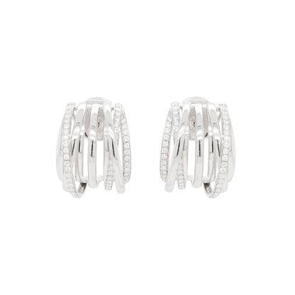Diamond 18 Carat White Gold Multi Row Half-Hoop Earrings