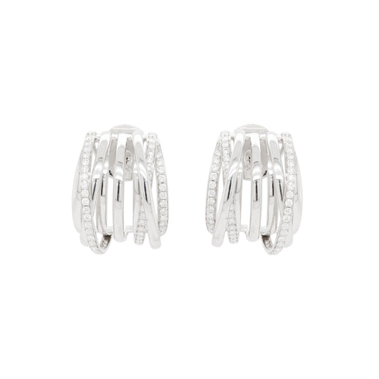 Diamond 18 Carat White Gold Multi Row Half-Hoop Earrings