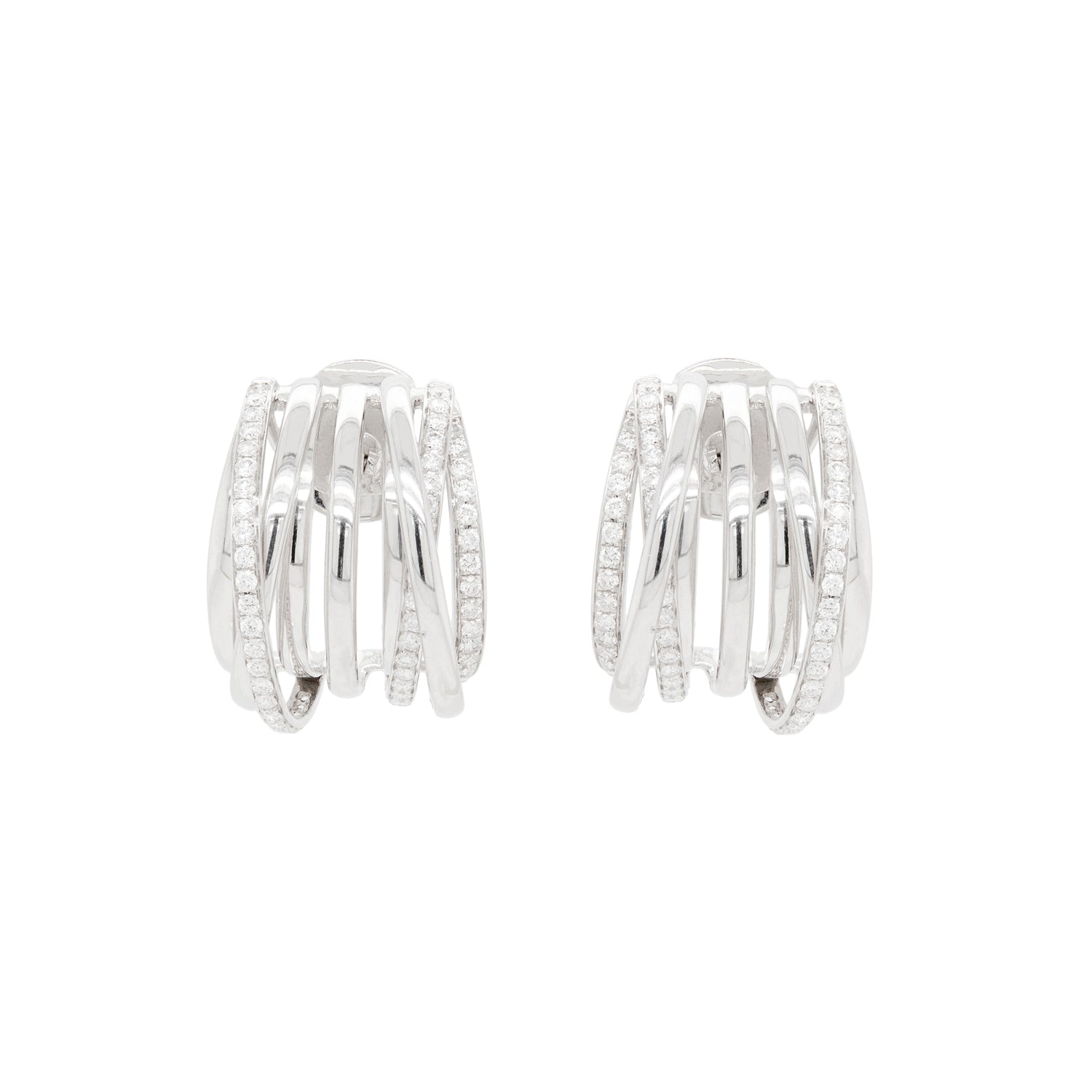 Diamond 18 Carat White Gold Multi Row Half-Hoop Earrings