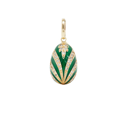 Vintage Guilloché Green Enamel and 14 Carat Yellow Gold Egg Charm