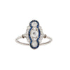 Sapphire and Diamond Art Deco Style Navette Platinum Dress Ring