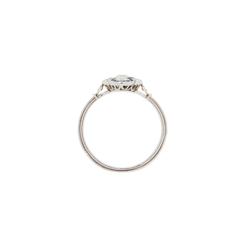 Sapphire and Diamond Art Deco Style Navette Platinum Dress Ring