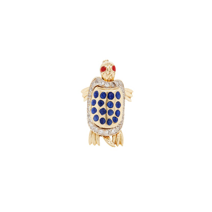 14K Yellow Gold and Enamel Moving Tortoise Charm with Hidden Hinged Compartment