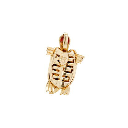 14K Yellow Gold and Enamel Moving Tortoise Charm with Hidden Hinged Compartment