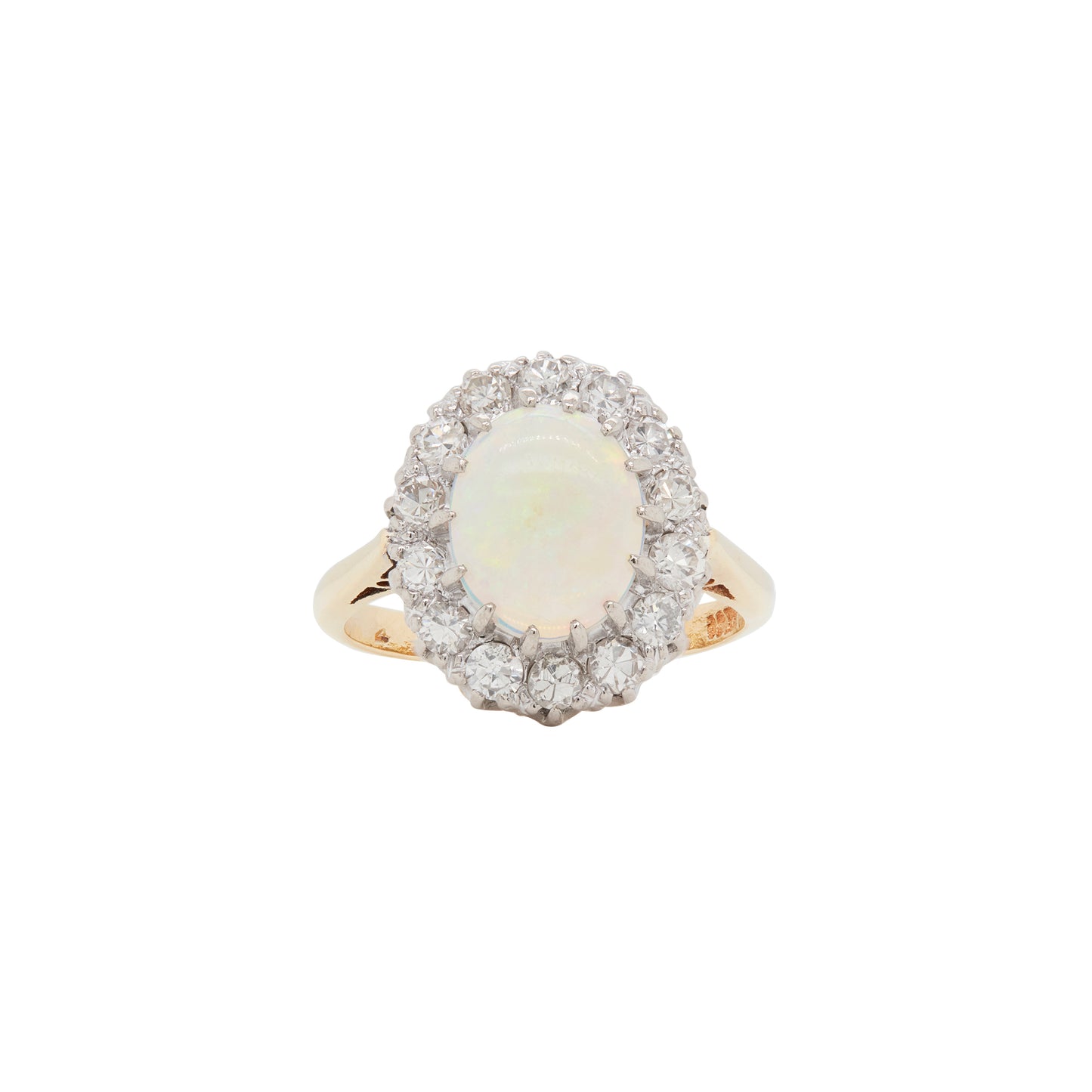 Vintage 18 Carat Yellow Gold Oval Opal and Diamond Cluster Ring