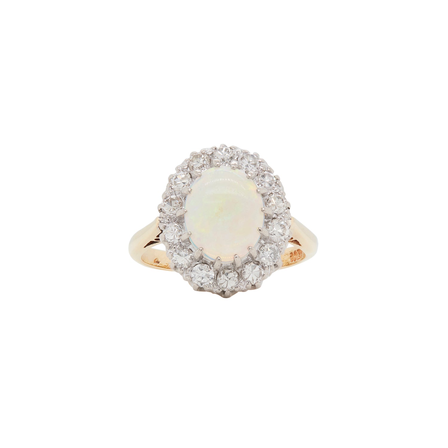 Vintage 18 Carat Yellow Gold Oval Opal and Diamond Cluster Ring