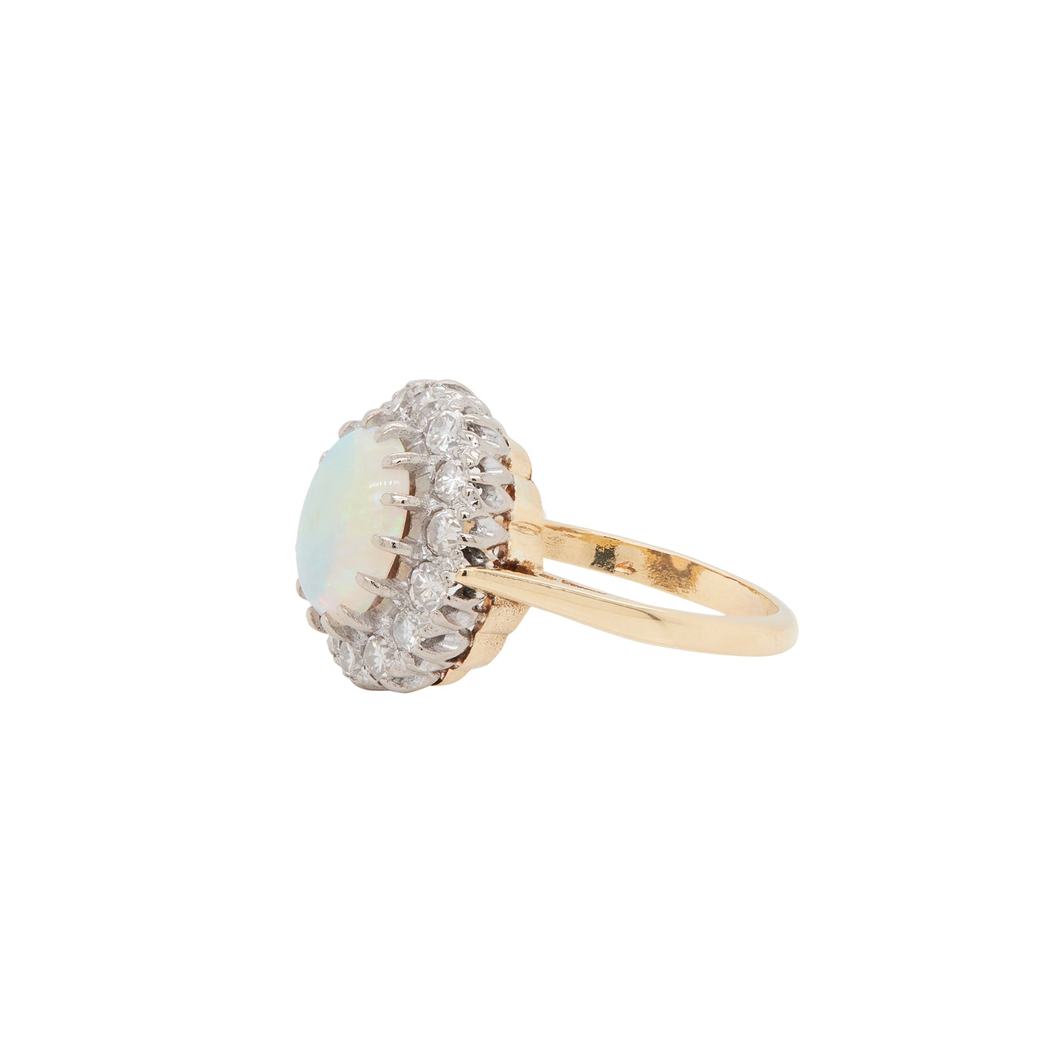 Vintage 18 Carat Yellow Gold Oval Opal and Diamond Cluster Ring