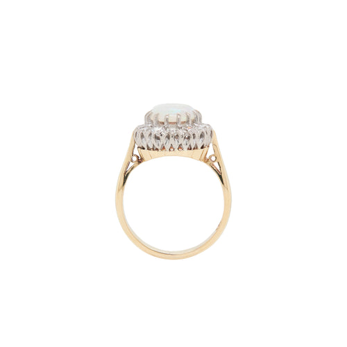 Vintage 18 Carat Yellow Gold Oval Opal and Diamond Cluster Ring