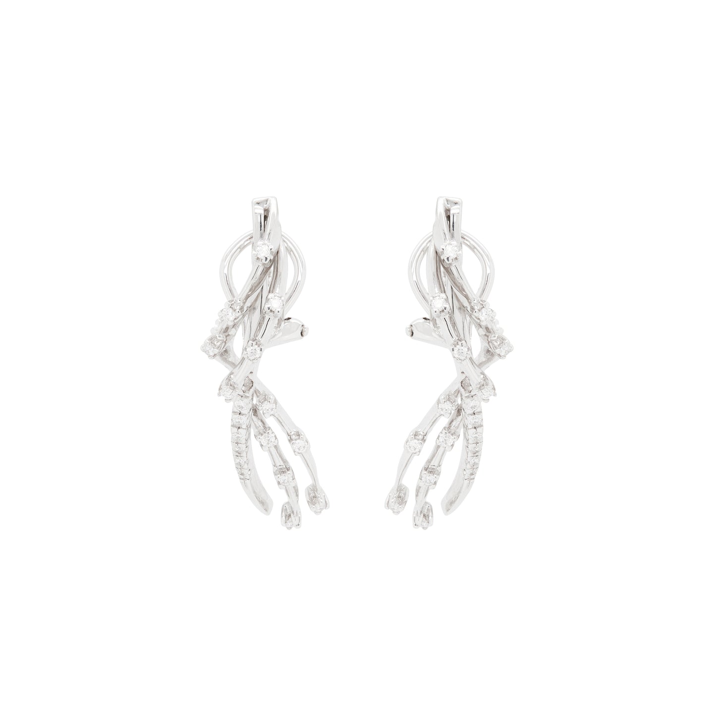 18 Carat White Gold Diamond Spray Abstract Lever-Back Earrings