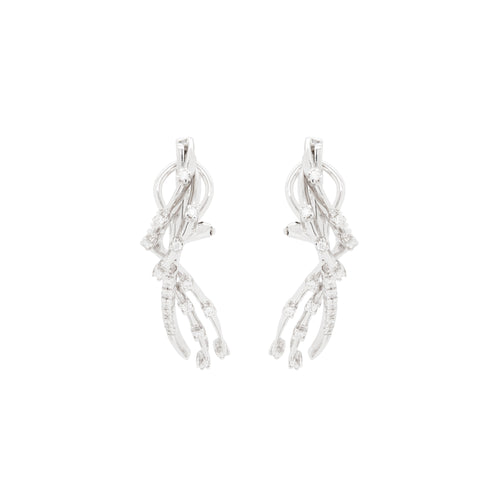 18 Carat White Gold Diamond Spray Abstract Lever-Back Earrings