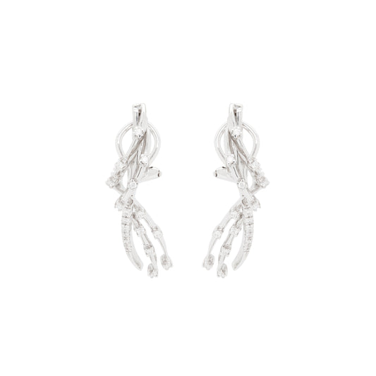 18 Carat White Gold Diamond Spray Abstract Lever-Back Earrings