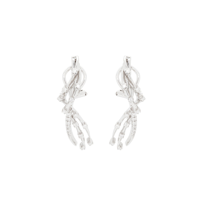 18 Carat White Gold Diamond Spray Abstract Lever-Back Earrings