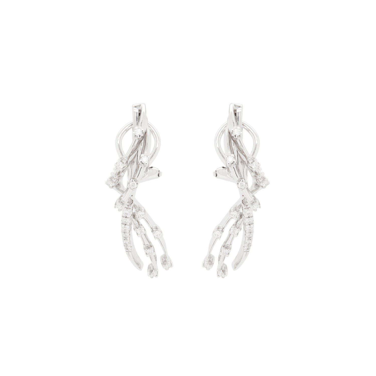 18 Carat White Gold Diamond Spray Abstract Lever-Back Earrings