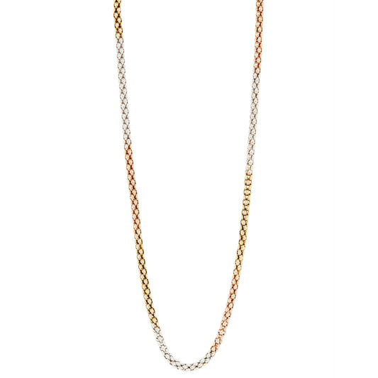 18 Carat White, Yellow and Rose Gold 15" Tricolour Popcorn Chain