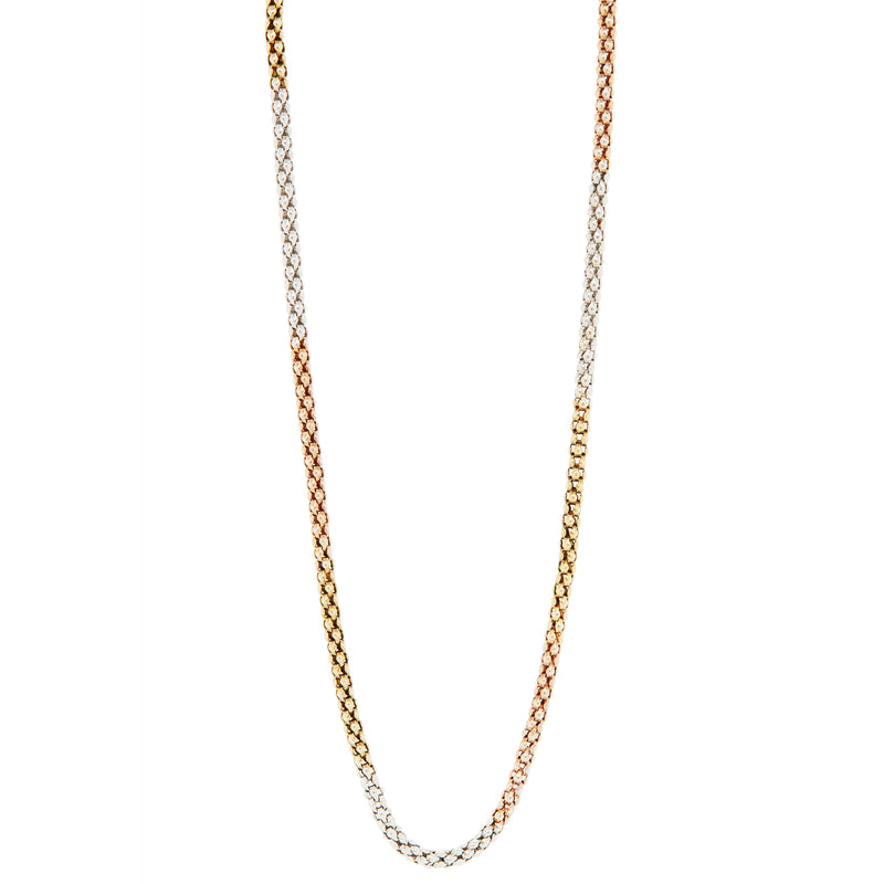 18 Carat White, Yellow and Rose Gold 15" Tricolour Popcorn Chain