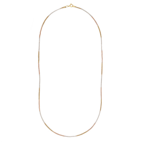 18 Carat White, Yellow and Rose Gold 15" Tricolour Popcorn Chain