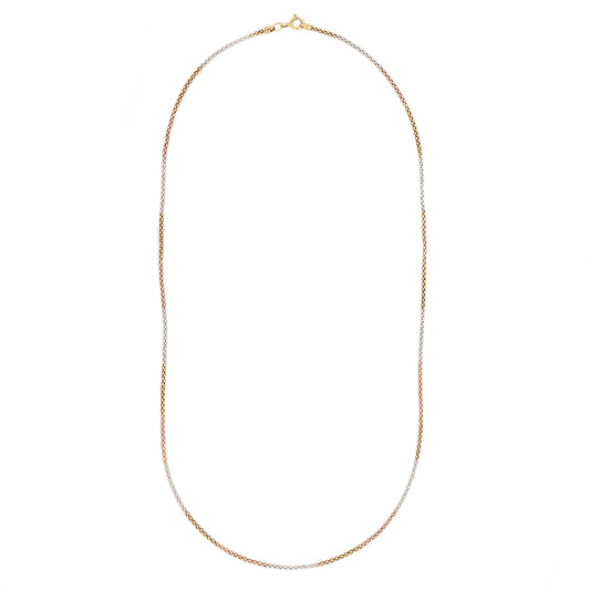 18 Carat White, Yellow and Rose Gold 15" Tricolour Popcorn Chain