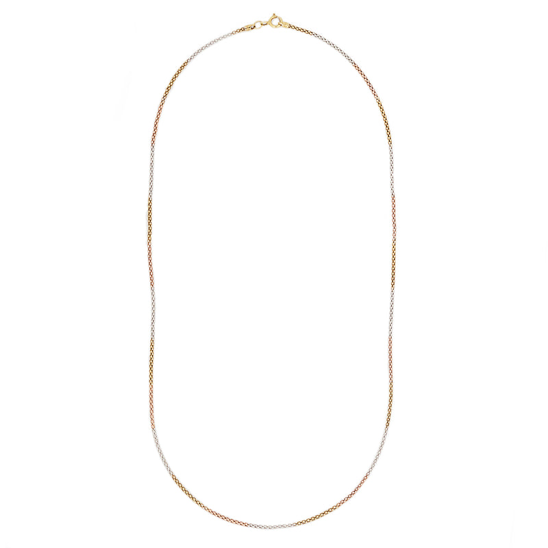18 Carat White, Yellow and Rose Gold 15" Tricolour Popcorn Chain