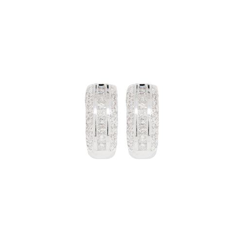 Diamond and 18 Carat White Gold Three-Row Lever-Back Half Hoop Earrings