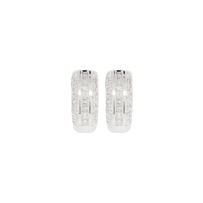 Diamond and 18 Carat White Gold Three-Row Lever-Back Half Hoop Earrings