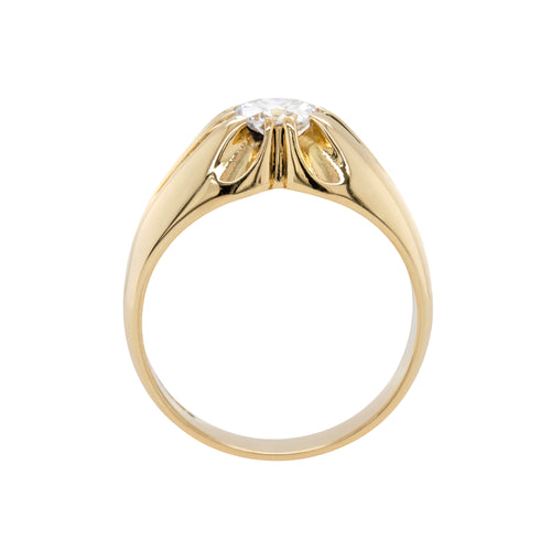 1.07ct round brilliant cut diamond gents ring in 18ct yellow gold with 10 claw open back setting, classic design
