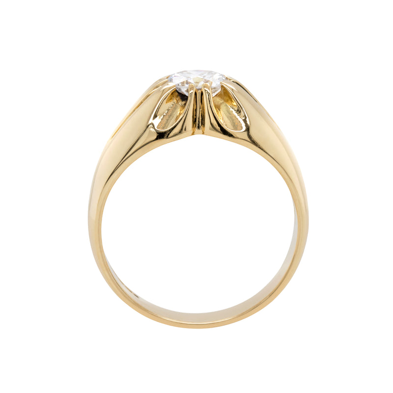 1.07ct round brilliant cut diamond gents ring in 18ct yellow gold with 10 claw open back setting, classic design