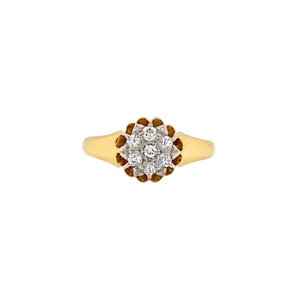 Antique Old Cut Diamond 18 Carat Yellow Gold and Platinum Cluster Ring