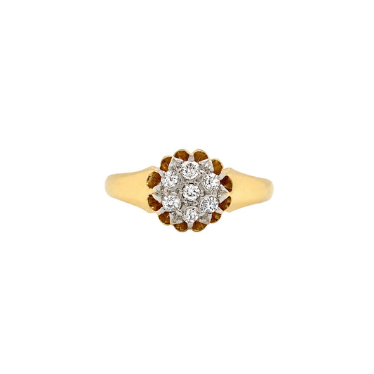 Antique Old Cut Diamond 18 Carat Yellow Gold and Platinum Cluster Ring