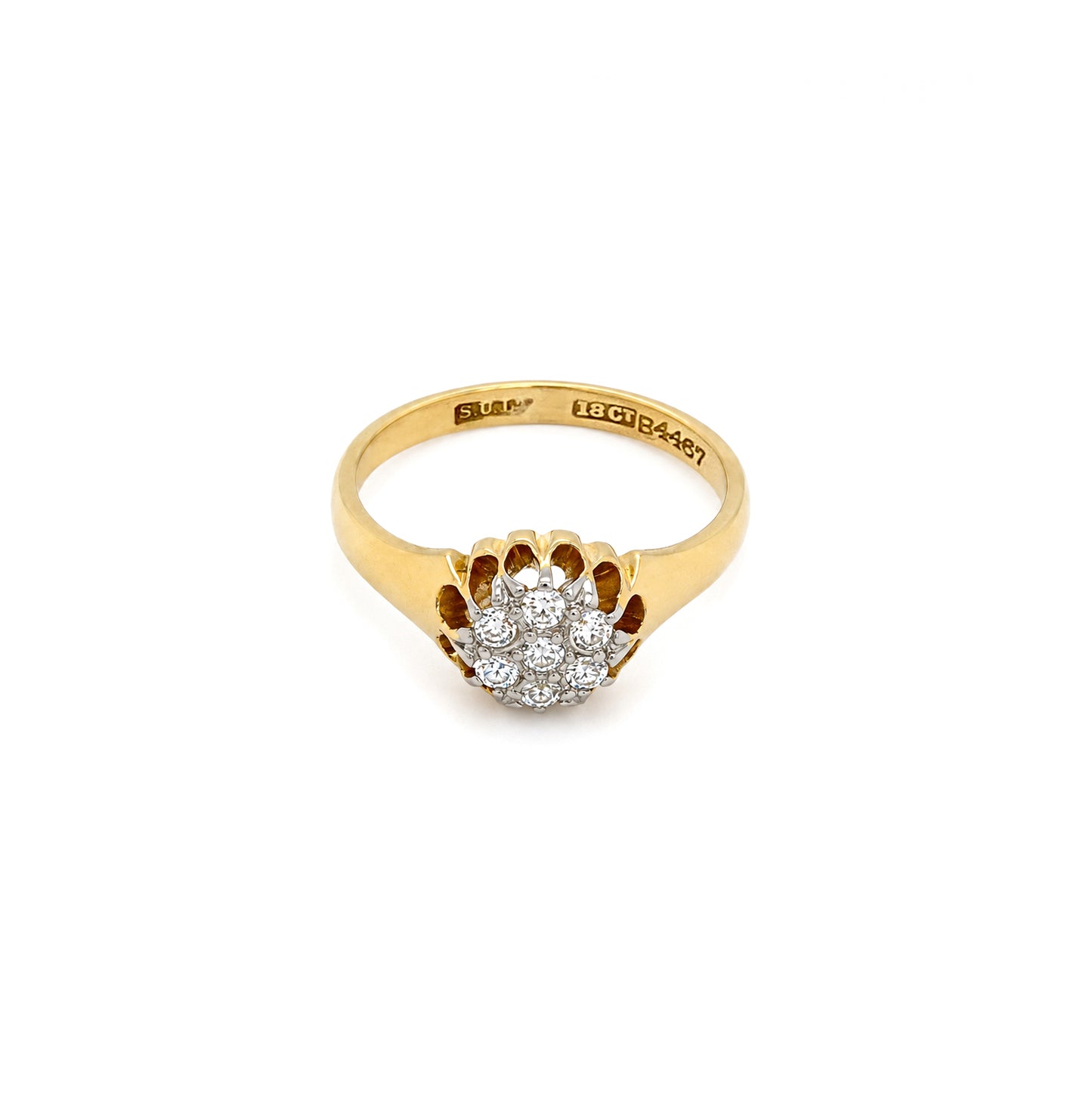 Antique Old Cut Diamond 18 Carat Yellow Gold and Platinum Cluster Ring