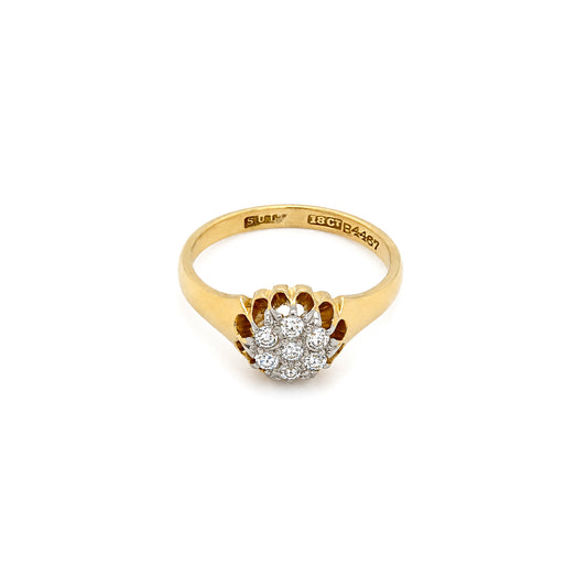 Antique Old Cut Diamond 18 Carat Yellow Gold and Platinum Cluster Ring