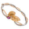 1.66 Carat Pink Tourmaline and Diamond 18 Carat White & Yellow Gold Leaf Bangle