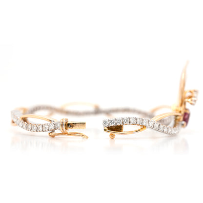 1.66 Carat Pink Tourmaline and Diamond 18 Carat White & Yellow Gold Leaf Bangle