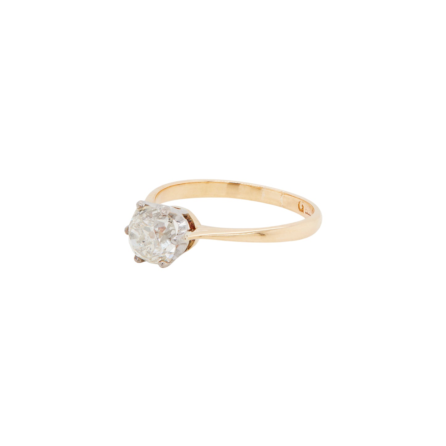 1.08ct Old Mine Cut Diamond Solitaire Engagement Ring in 18ct Gold, c.1930-40s