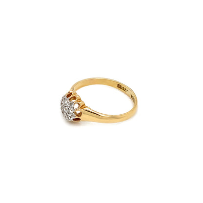 Antique Old Cut Diamond 18 Carat Yellow Gold and Platinum Cluster Ring