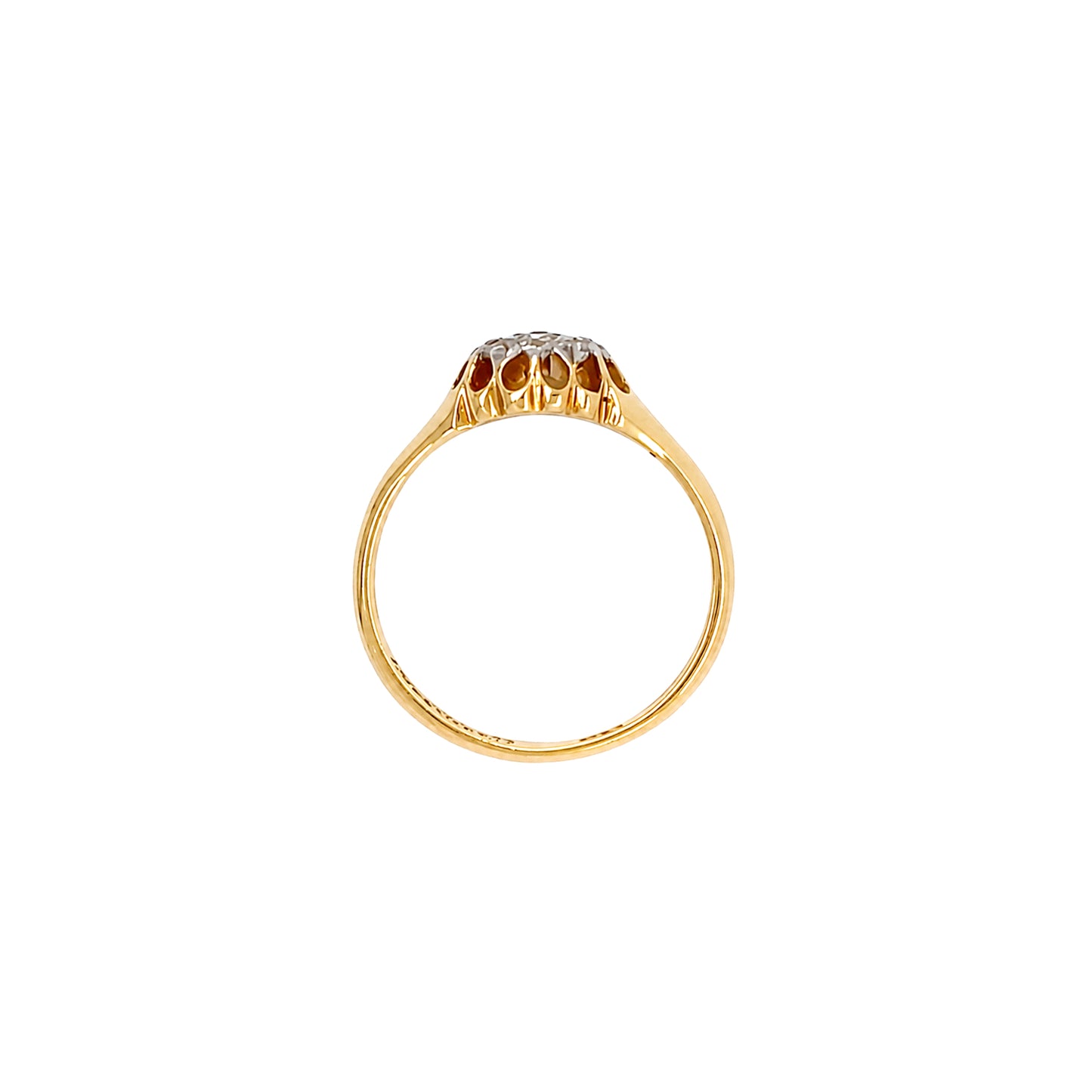 Antique Old Cut Diamond 18 Carat Yellow Gold and Platinum Cluster Ring