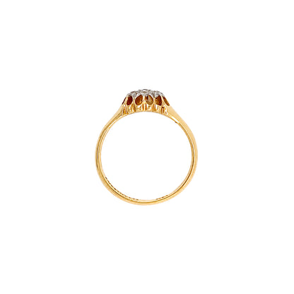 Antique Old Cut Diamond 18 Carat Yellow Gold and Platinum Cluster Ring