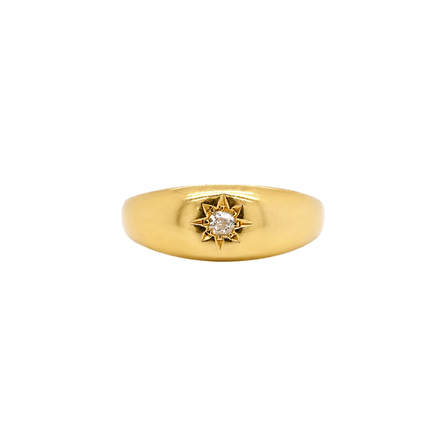 Antique Star Set Old Mine Cut Diamond 18 Carat Yellow Gold Band Ring, c.1900s