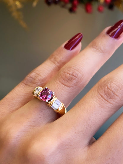 1.01ct Pink Sapphire and Diamond 18 Carat Yellow Gold Ring