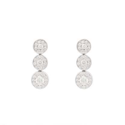Diamond Graduated Triple Halo Cluster Drop Earrings in 18 Carat White Gold