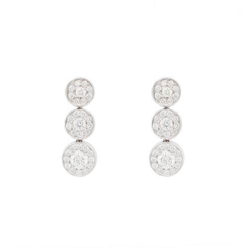 Diamond Graduated Triple Halo Cluster Drop Earrings in 18 Carat White Gold