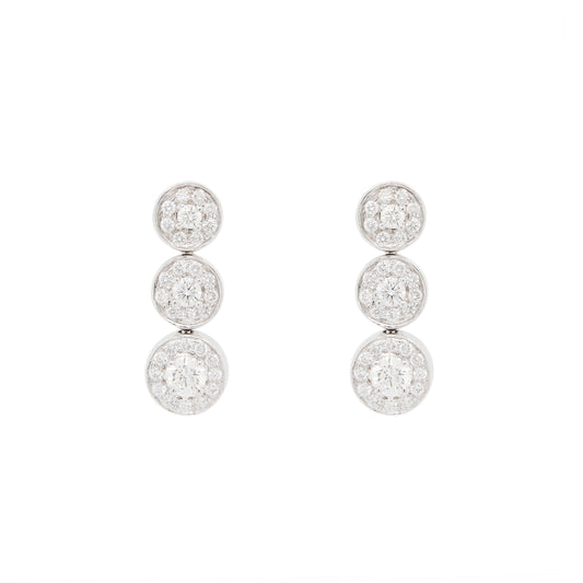 Diamond Graduated Triple Halo Cluster Drop Earrings in 18 Carat White Gold