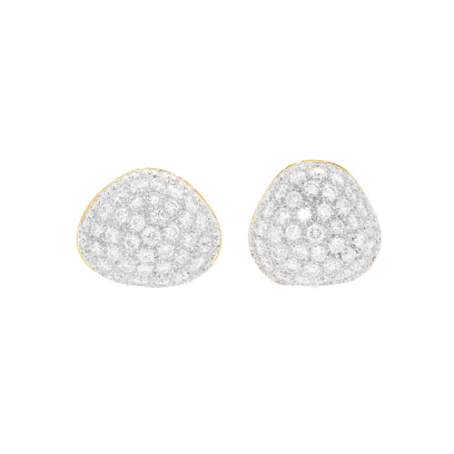 18 Carat White and Yellow Gold Diamond Bombé Cluster Asymmetric Stud Earrings