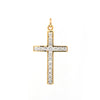An 18 carat yellow gold diamond cross pendant with multiple round brilliant cut diamonds set within it.