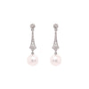 Pearl and Old Cut Diamond Open Work Platinum Drop Earrings