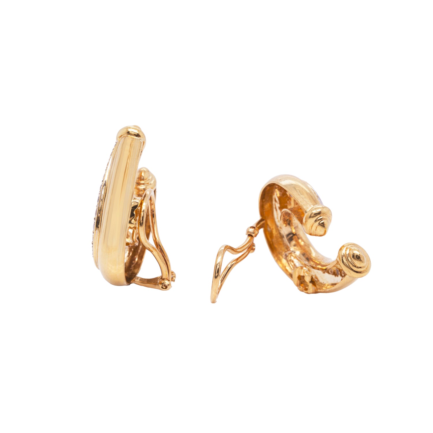 Vintage 1980's 18 Carat Yellow Gold and Diamond Curl Clip-on Earrings
