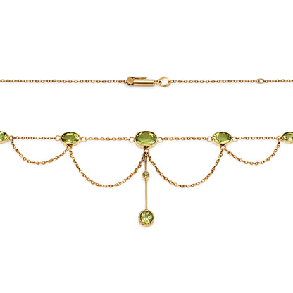 Edwardian Style Oval Peridot Drop Chain Necklace in 9 Carat Yellow Gold