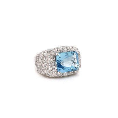 4.60ct Aquamarine and Diamond 18 Carat Gold Bombé Cluster Cocktail Ring