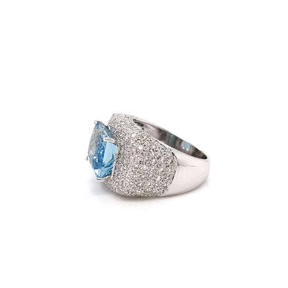 4.60ct Aquamarine and Diamond 18 Carat Gold Bombé Cluster Cocktail Ring